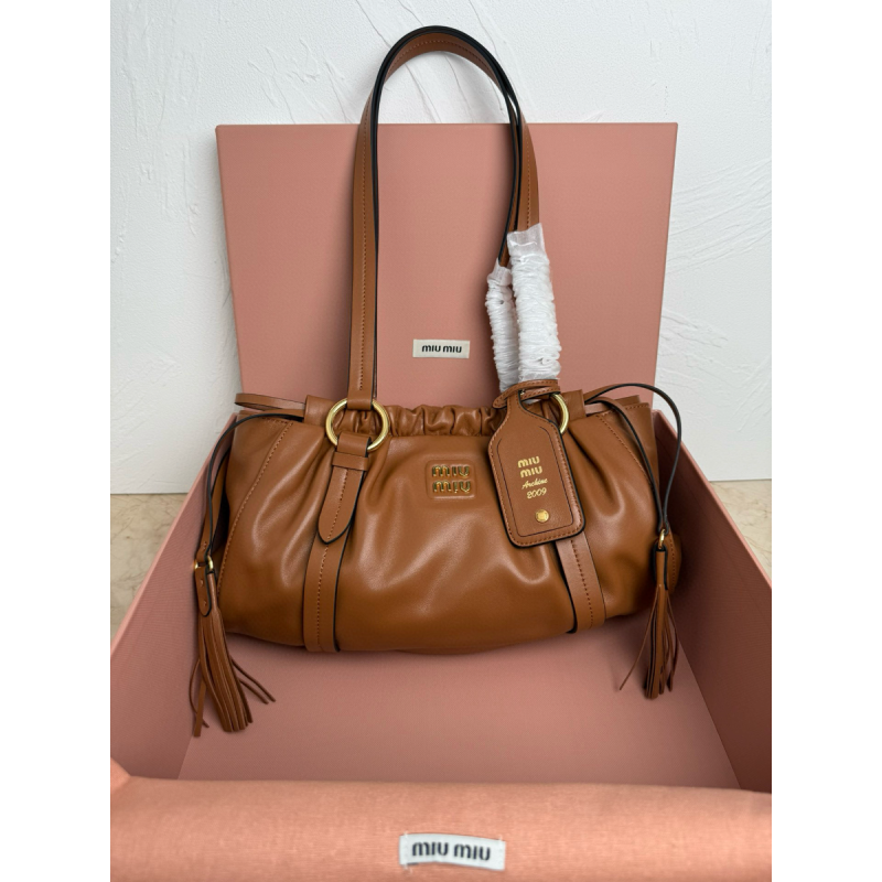 Miu Miu Small Joie nappa leather bag-Cognac