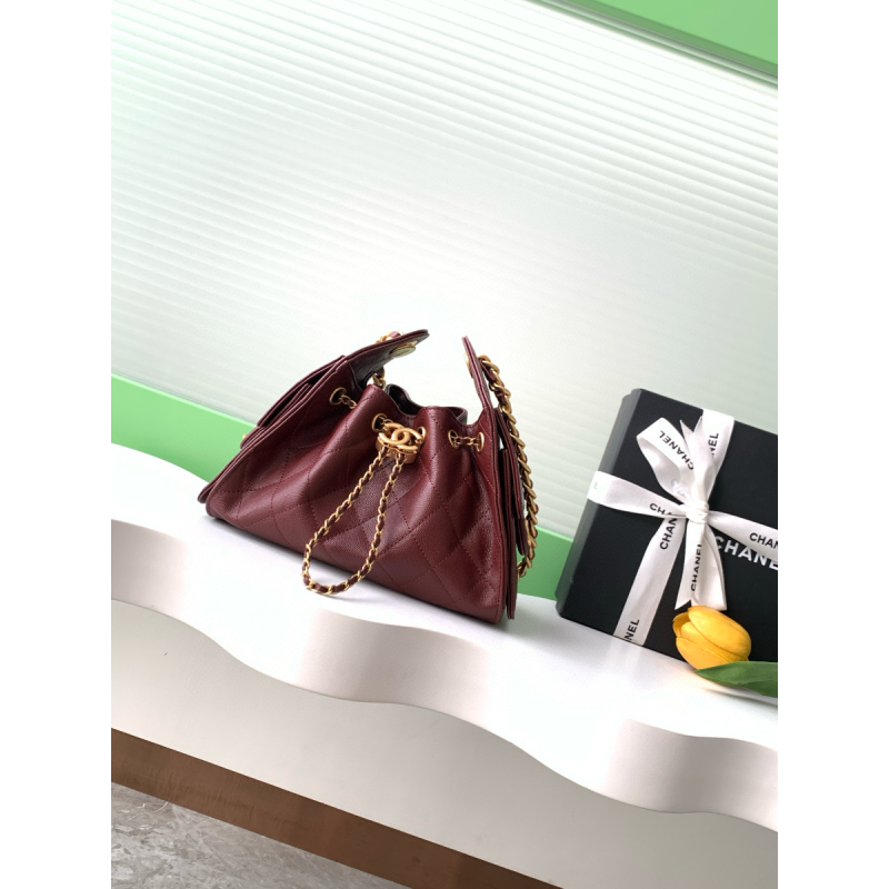 Chanel 25 Mini Bag in Grained Calfskin-Dark red