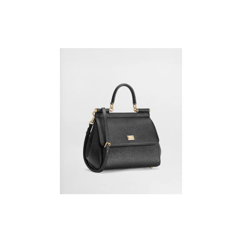 Dolce Gabbana Medium Sicily handbag in Dauphine Calfskin-Black