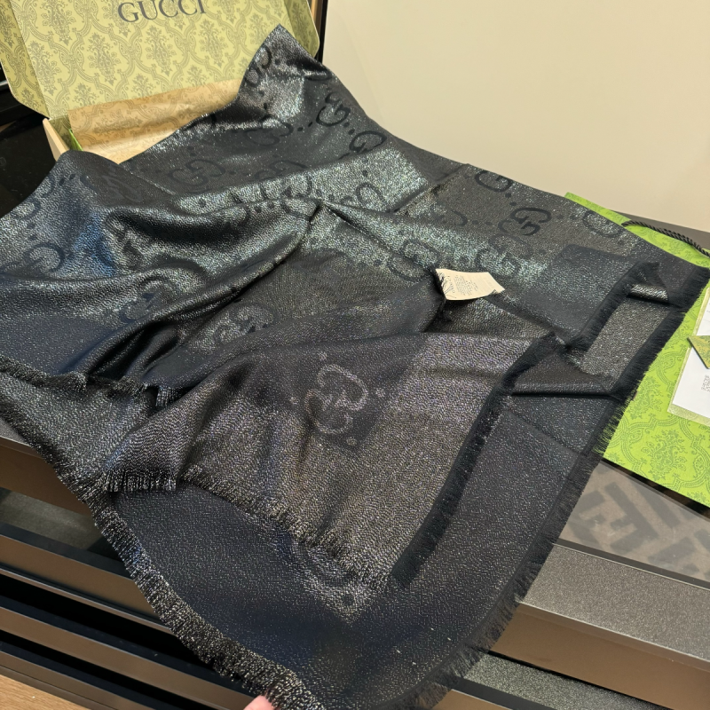 Gucci GG jacquard silk wool shawl 