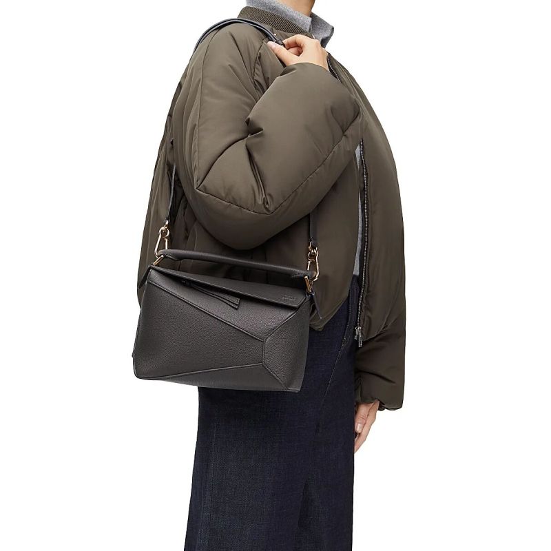 Loewe Small Puzzle in Grained Calfskin-Deep Grey