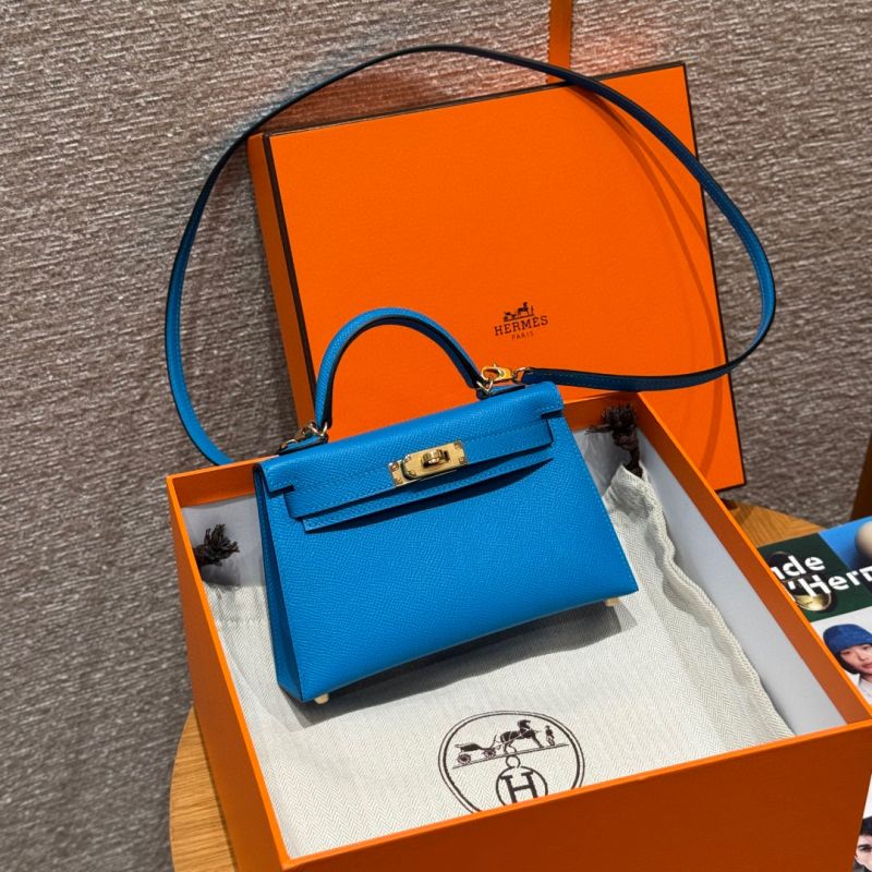 Hermes Mini Kelly Epsom leather-Blue frida