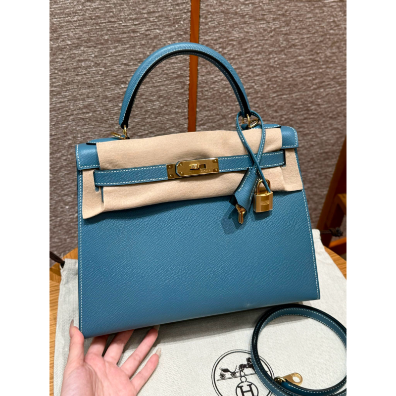 Hermes Kelly 25 / 28  in Epsom Leather-Blue jean