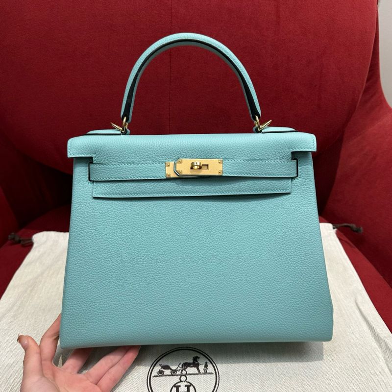 Hermes Kelly 25 / 28  in togo leather-Blue atoll