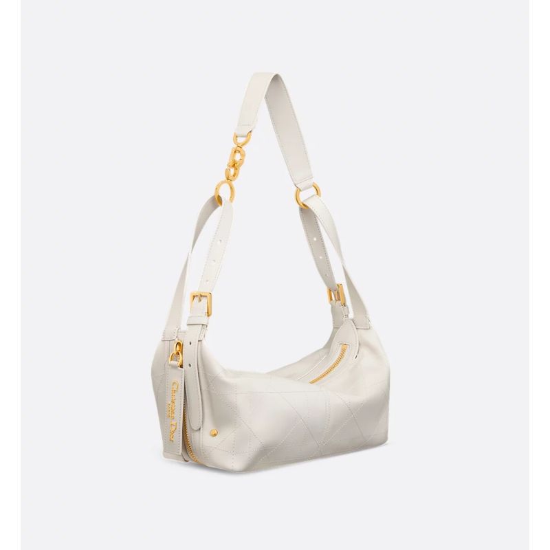 Small D-Journey Bag in Crinkled Calfskin-White